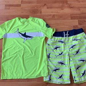GAP Neon Yellow & Blue Rash Guard & Trunks Sz XL